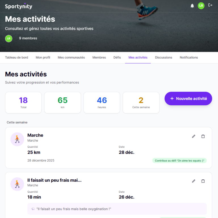 SPORTYNITY - Mes Activités